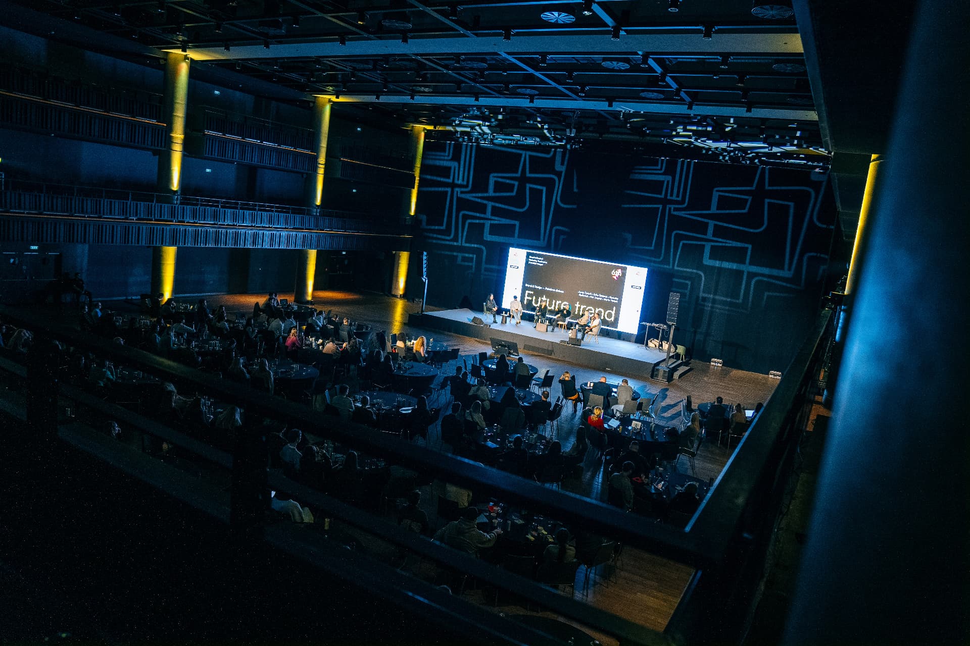 Future trend panel in a full hall